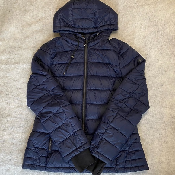 Dkny Jackets & Blazers - DKNY Womens Puffer Coat Size M Blue Thumb Holes Full Zip Hooded